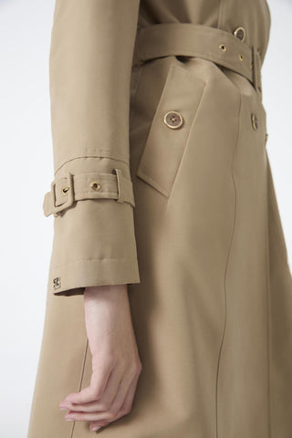 Double-breasted collar, belted waist, long trench coat, mink color, 12528