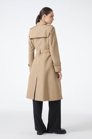 Double-breasted collar, belted waist, long trench coat, mink color, 12528