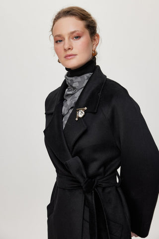 Yün Karışımlı Handmade Premium Siyah Kaban 13300