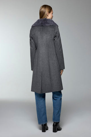 Kruvaze Yaka Kemer Detaylı Kaşe Füme Kaban 13404