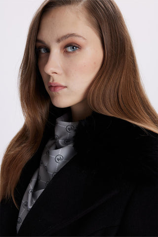 Kruvaze Yaka Kemer Detaylı Kaşe Siyah Kaban 13404