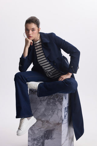 Zincir Detaylı Lacivert Trençkot 13560