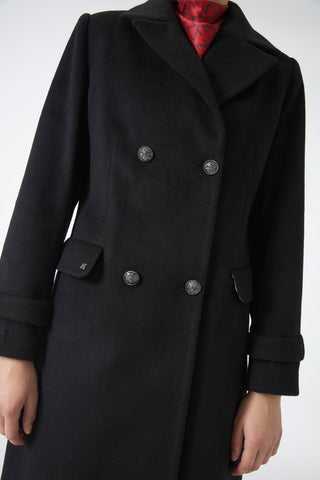 Double-Breasted Long Coat, Black Coat 13570
