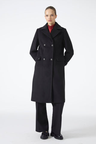 Double-Breasted Long Coat, Black Coat 13570