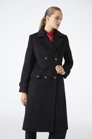 Double-Breasted Long Coat, Black Coat 13570
