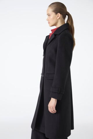 Double-Breasted Long Coat, Black Coat 13570