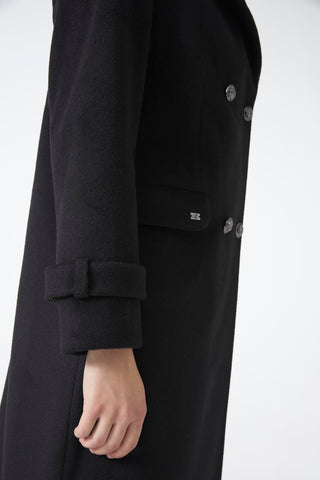 Double-Breasted Long Coat, Black Coat 13570
