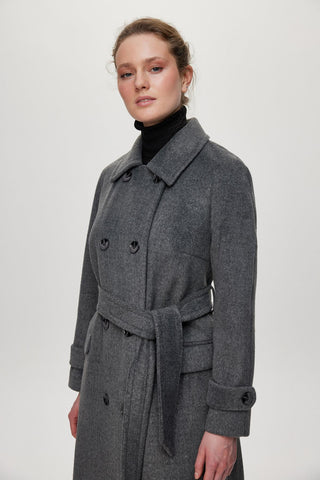 Double Pocket Belted Cashmere Smoke Grey Coat 13659