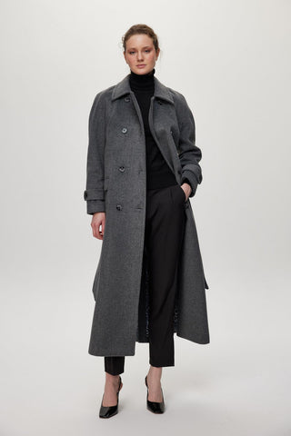 Double Pocket Belted Cashmere Smoke Grey Coat 13659
