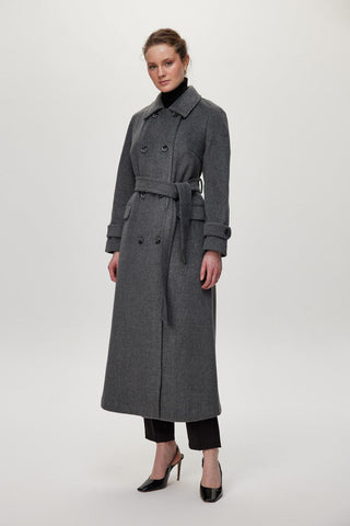 Double Pocket Belted Cashmere Smoke Grey Coat 13659