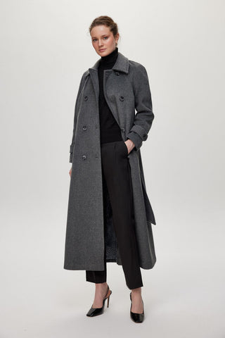 Double Pocket Belted Cashmere Smoke Grey Coat 13659