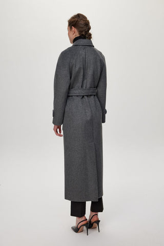 Double Pocket Belted Cashmere Smoke Grey Coat 13659