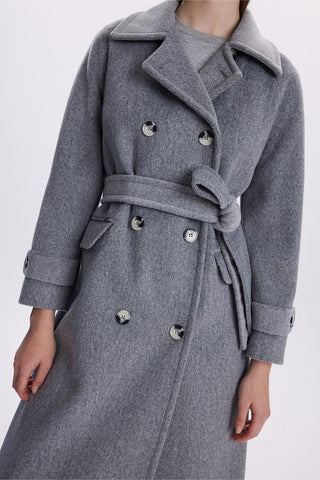 Çift Cepli Kuşaklı Kaşe Gri Kaban 13659