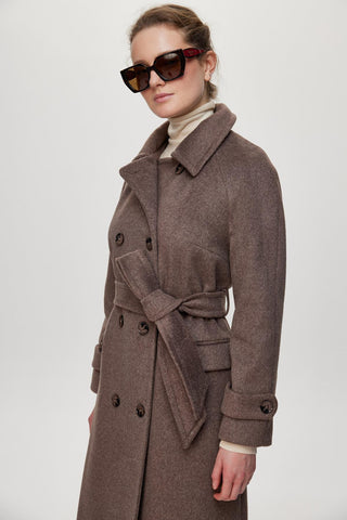 Double Pocket Belted Cashmere Brown Coat 13659