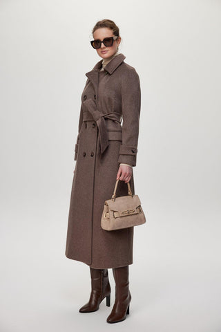 Double Pocket Belted Cashmere Brown Coat 13659
