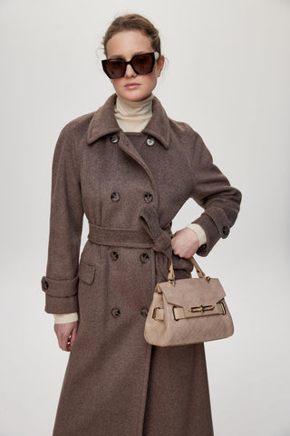 Double Pocket Belted Cashmere Brown Coat 13659