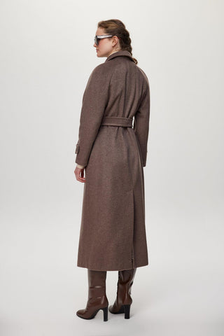 Double Pocket Belted Cashmere Brown Coat 13659