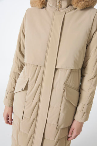 Kürk Kapüşonlu Cep Detaylı Mont Bej Mont 13685