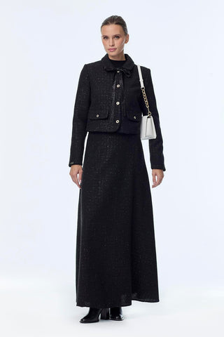 Tweed Patterned Two-Piece Black Set 1373