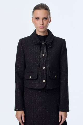 Tweed Patterned Two-Piece Black Set 1373