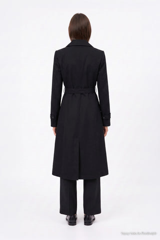Shirt Collar Belted Black Trench Coat 13751