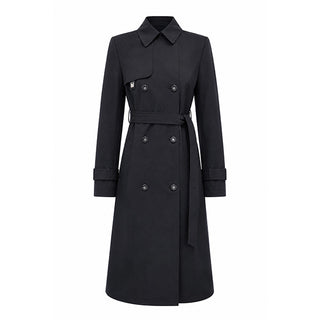 Shirt Collar Belted Black Trench Coat 13751