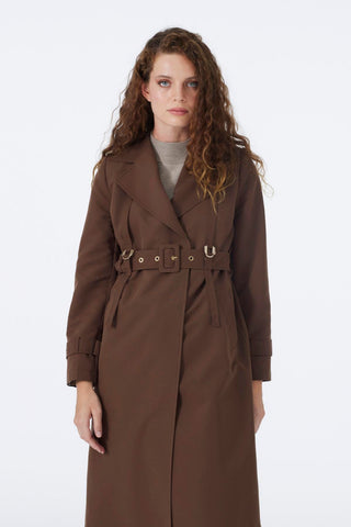 Kruvaze Yaka Apolet Detaylı Kemerli Kahve Trençkot 13758
