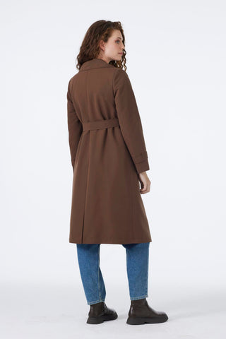 Kruvaze Yaka Apolet Detaylı Kemerli Kahve Trençkot 13758