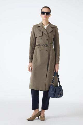 Işleme Detaylı Kemerli Haki Trençkot 13812