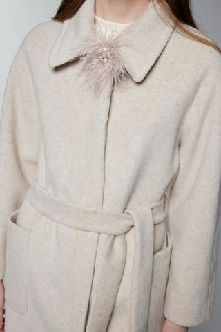 Cep Detaylı Kuşaklı Bej Kaban 13829