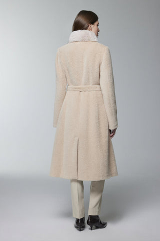 Fur Collar, Button and Belt Detailed Beige Coat 13830