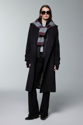 Kruvaze Yaka Kapitone Detaylı Siyah Kaban 13840