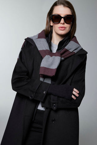 Kruvaze Yaka Kapitone Detaylı Siyah Kaban 13840