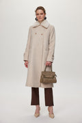 Fur Collar Detail, Pocketed, Beige Cashmere Coat 13853