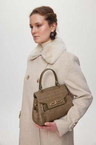 Kürk Yaka Detaylı Cepli Kaşe Bej Kaban 13853