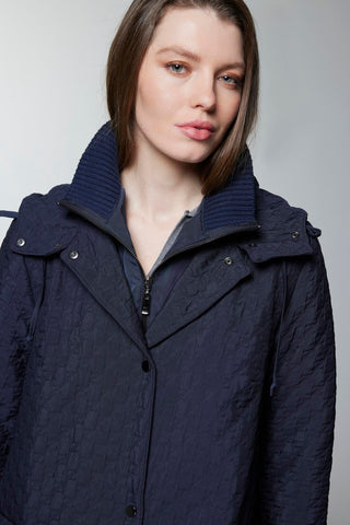 Kapüşonlu Desenli Lacivert Mont 13856