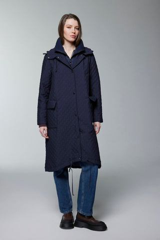 Kapüşonlu Desenli Lacivert Mont 13856