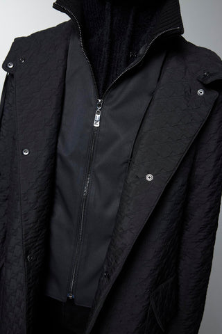 Kapüşonlu Desenli Siyah Mont 13856