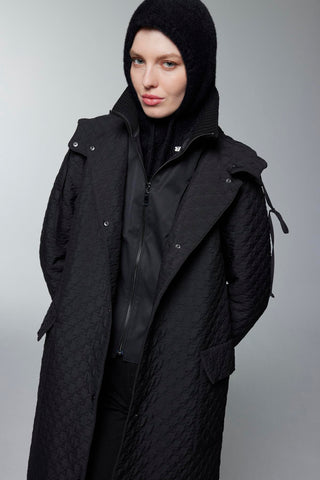 Kapüşonlu Desenli Siyah Mont 13856