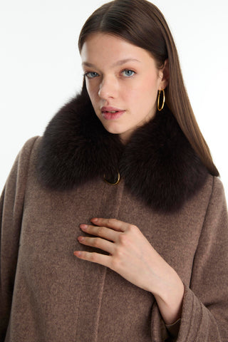 Fur Collar Long Coat Tan Coat 13857