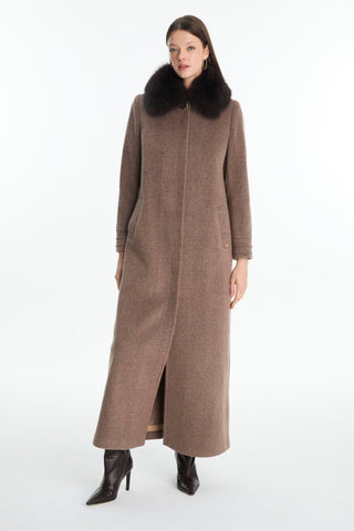 Fur Collar Long Coat Tan Coat 13857