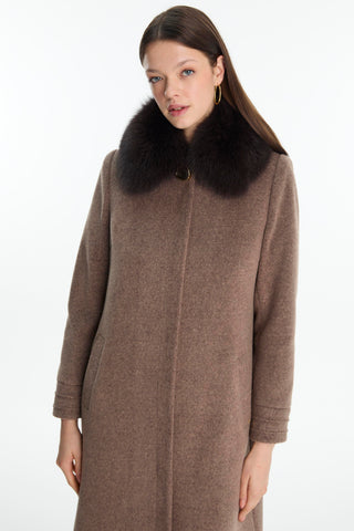 Fur Collar Long Coat Tan Coat 13857