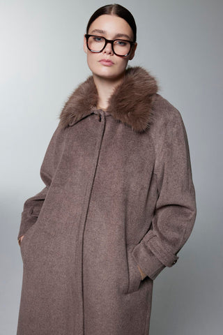 Fur Collar Coat, Coffee Brown Jacket 13861