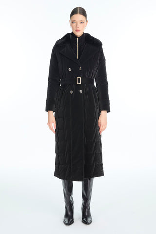 Kürk Yaka Kemer Detaylı Siyah Mont 13862