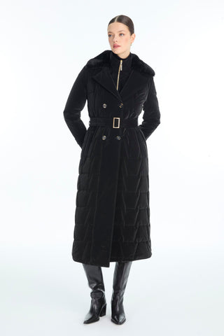 Kürk Yaka Kemer Detaylı Siyah Mont 13862