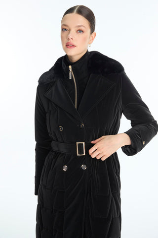 Kürk Yaka Kemer Detaylı Siyah Mont 13862