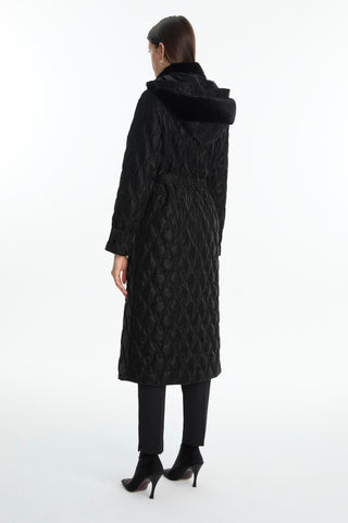 Fur Collar Quilted Black Coat 13867