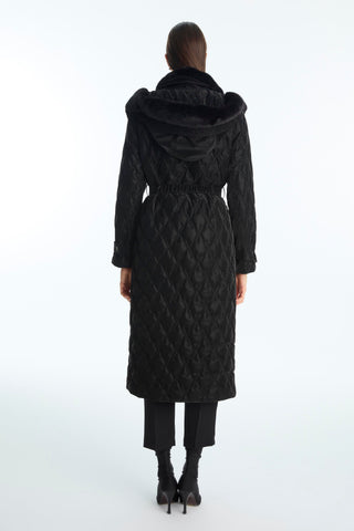 Fur Collar Quilted Black Coat 13867
