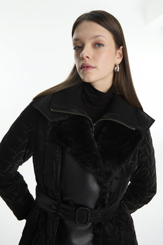 Kürk Detaylı Kemerli Kapitone