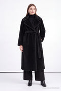 Black Plush Coat with Sash Belt 13894